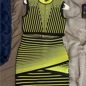 Neon Yellow and Black Striped Two-Piece Set
